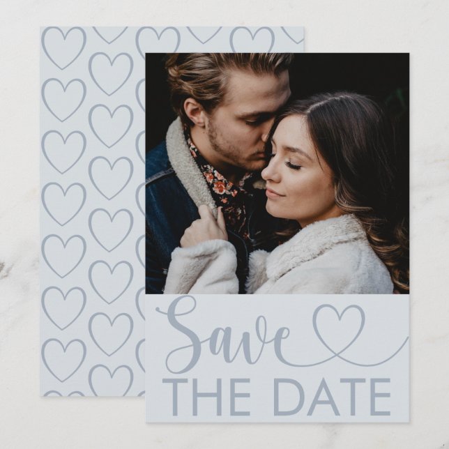 Elegante tarjeta de 'Save the Date' con foto y cor (Anverso / Reverso)