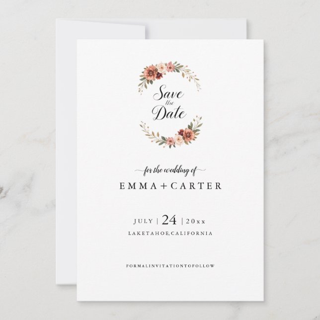Elegante Tarjeta de "Save the Date" con Rosa Paste (Anverso)