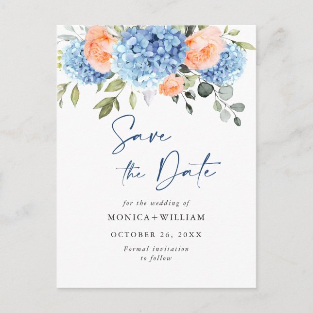 Elegante tarjeta de "Save the Date" de boda con ho (Anverso)