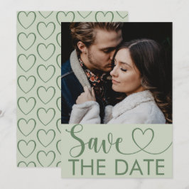 Elegante tarjeta de 'Save the Date' en verde sabio