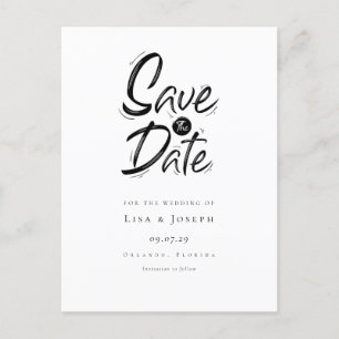 Elegante tarjeta de 'Save the Date' grabada en neg