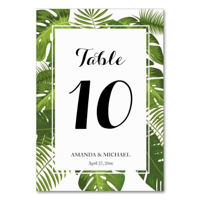 Elegante tarjeta de tabla de hojas tropicales (Anverso)