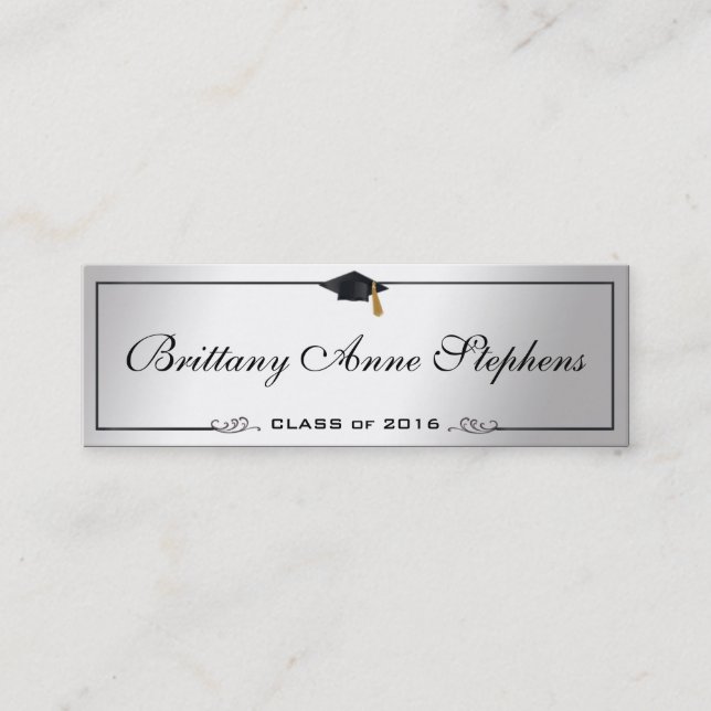 Elegante tarjeta de título de graduación plateado  (Anverso)