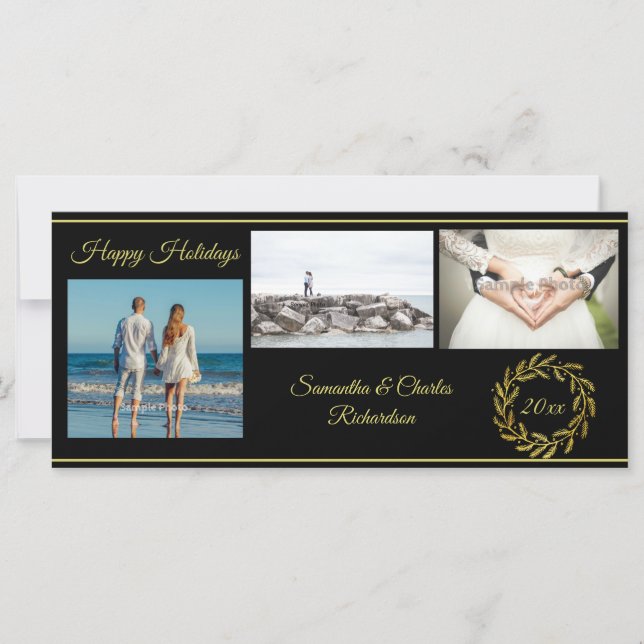 Elegante tarjeta de vacaciones Black Gold 3 Photo (Anverso)