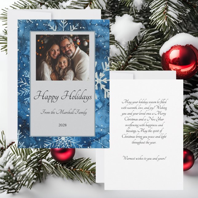 Elegante tarjeta de vacaciones con copos de nieve  (Elegant Blue Snowflake Holiday Card)