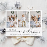Elegante tarjeta de vacaciones de 3 fotos de merry<br><div class="desc">Tarjeta fotográfica de vacaciones simple y elegante con un patrón de nieve blanca en la parte trasera. Para una personalización más avanzada de este diseño,  haga clic en el enlace Personalizar Más adelante para cambiar el tipo de letra,  tamaño,  color,  etc.</div>