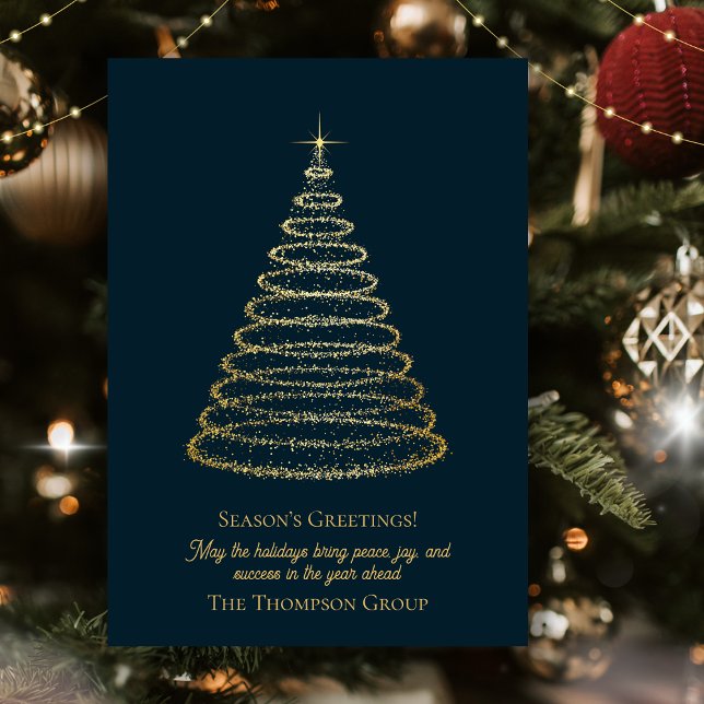 Elegante tarjeta de vacaciones de árbol de navidad (Elegant Corporate Gold Christmas Tree Holiday Card)