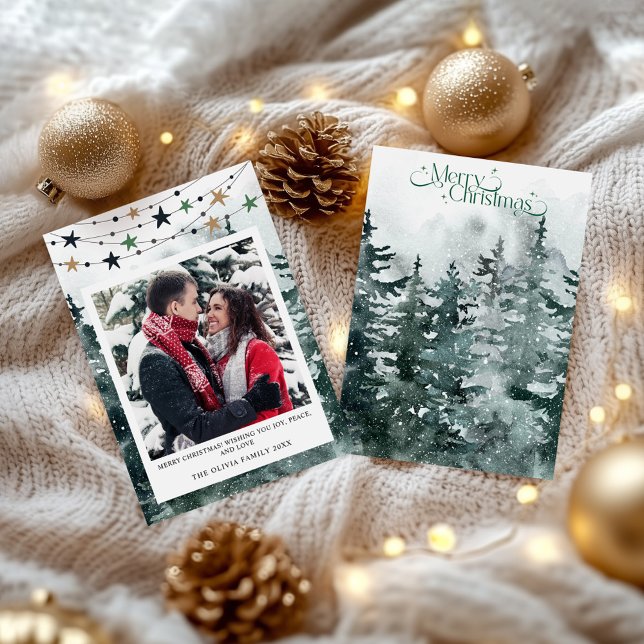 Elegante tarjeta de vacaciones de árbol de navidad (Elegant Family Photo Christmas Tree Holiday Card)