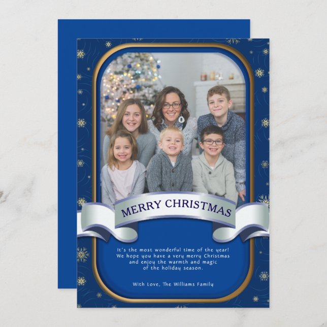 Elegante tarjeta de vacaciones de Navidades azules (Anverso / Reverso)