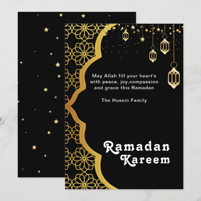 Elegante tarjeta de vacaciones de Ramadán Kareem n (Anverso / Reverso)