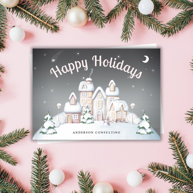 Elegante tarjeta de vacaciones de Snowy Village Bu (Subido por el creador)