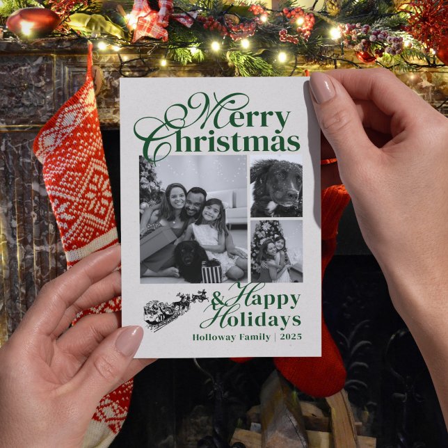 Elegante Tarjeta de vacaciones familiares con foto (Send warm wishes with this vintage-inspired holiday photo card.)