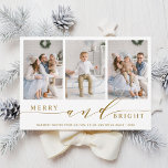 Elegante tarjeta de vacaciones Gold Merry y Bright<br><div class="desc">Tarjeta fotográfica de vacaciones simple y elegante con un patrón de nieve blanca en la parte trasera. Para una personalización más avanzada de este diseño,  haga clic en el enlace Personalizar Más adelante para cambiar el tipo de letra,  tamaño,  color,  etc.</div>