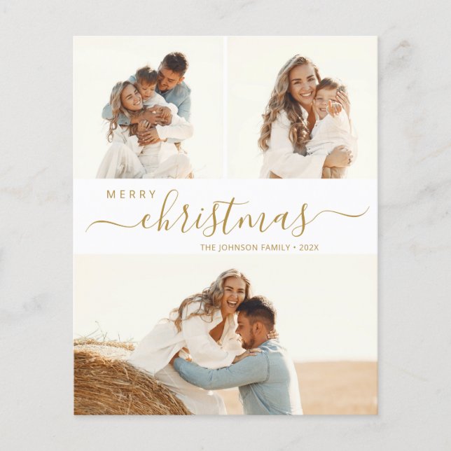 Elegante tarjeta de vacaciones Gold Script 3 Navid (Anverso)