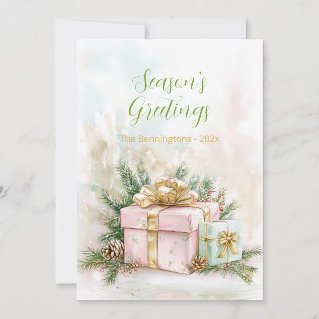 Elegante tarjeta de vacaciones navideñas de oro ro (Anverso)