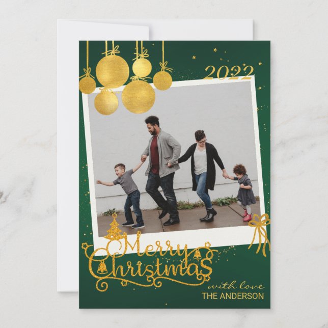 Elegante tarjeta de vacaciones navideñas Gold Merr (Anverso)