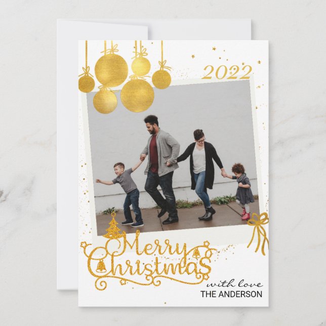 Elegante tarjeta de vacaciones navideñas Gold Merr (Anverso)