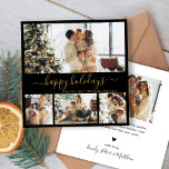 Elegante tarjeta de vacaciones para Navidades de f<br><div class="desc">Elegante caligrafía Minimalista negro y oro 4 Collage de fotos Merry Christmas Script Tarjeta de vacaciones. Esta plantilla festiva de cuatro (4) fotos para tarjetas navideñas, mimánica, festividad, muestra un collage de fotos de bonito y dice "¡Felices Fiestas!" El texto de bienvenida de "Happy Holidays" está escrito en un hermoso...</div>