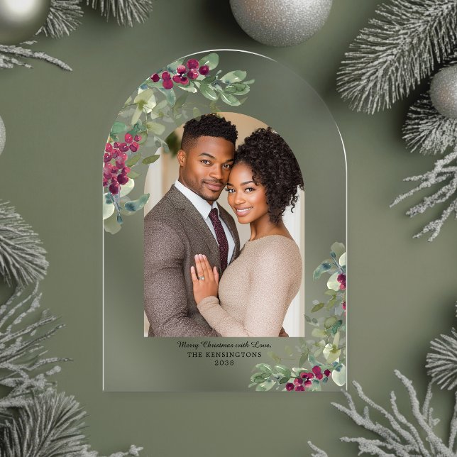 Elegante tarjeta de vacaciones para Navidades del  (Elegant Greenery Arch Christmas Photo Holiday Card)