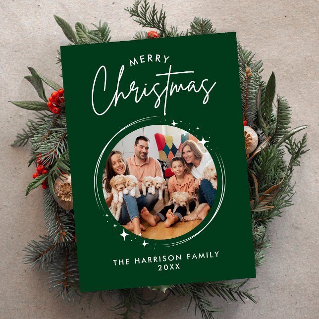 Elegante tarjeta de vacaciones plana verde con est (Subido por el creador)