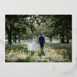 Elegante tarjeta de vacaciones recién casada y Rel