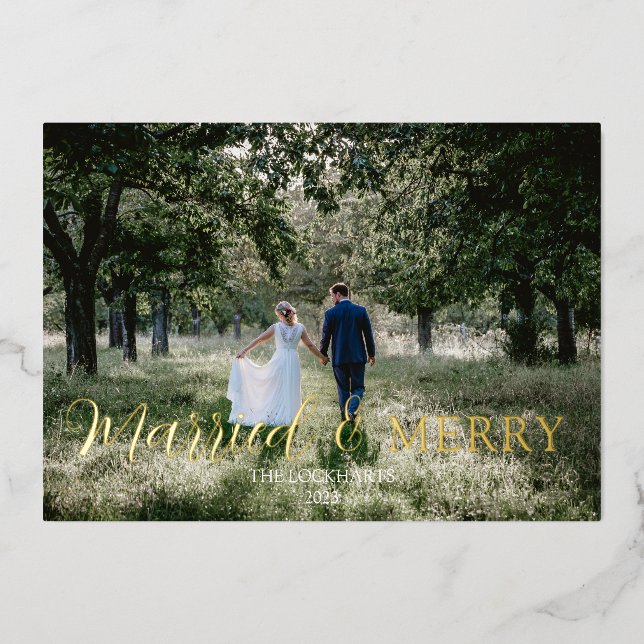 Elegante tarjeta de vacaciones recién casada y Rel (Anverso)