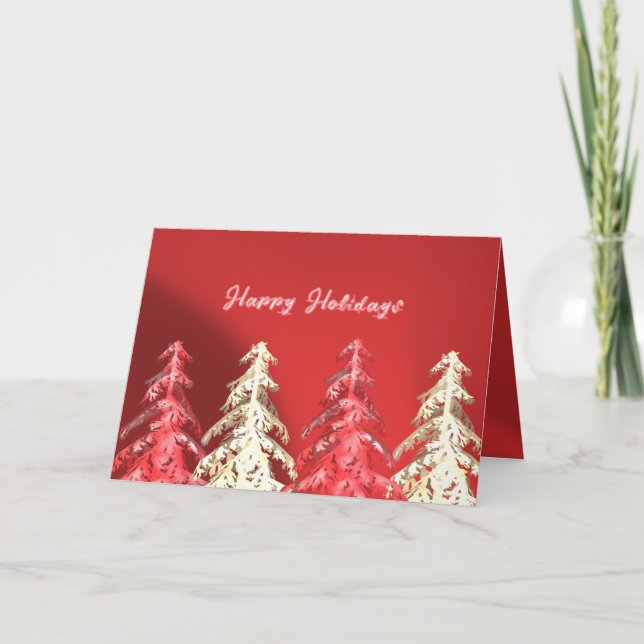 Elegante tarjeta de vacaciones Red Pine Trees Red  (Anverso)
