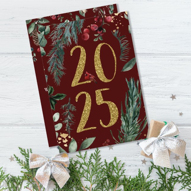 Elegante tarjeta de vacaciones rustica 2025 para A (ELEGANT BURGUNDY RUSTIC 2025 NEW YEARS)