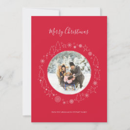 Elegante tarjeta de vacaciones Wreath de fotos roj