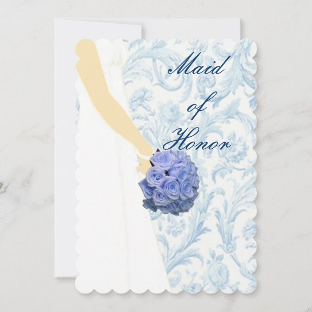 Elegante tarjeta de vestido de novia azul de dama  (Anverso)