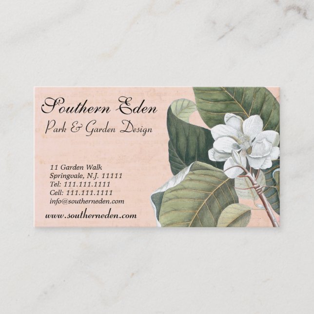 Elegante tarjeta de visita antigua Magnolia grabad (Anverso)