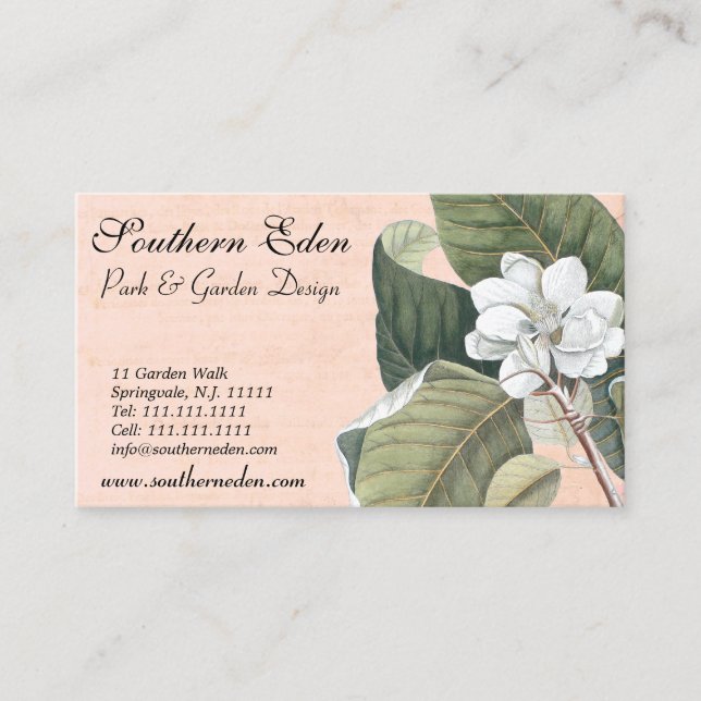 Elegante tarjeta de visita antigua Magnolia grabad (Anverso)