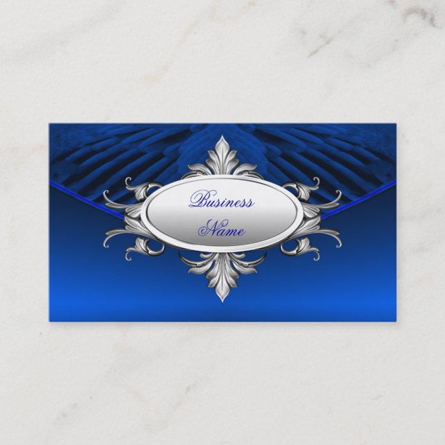 Elegante tarjeta de visita Art Deco Plata Azul Pla (Anverso)