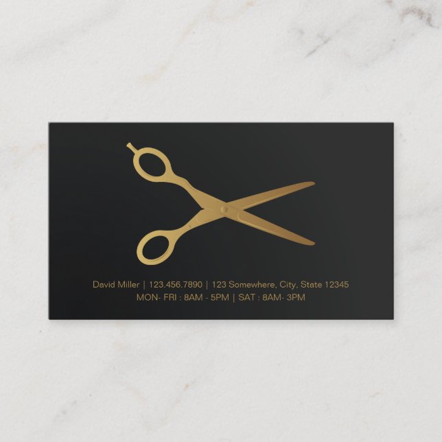 Elegante tarjeta de visita Black Gold Barber (Anverso)