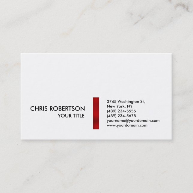 Elegante tarjeta de visita blanca con rayas rojas (Anverso)