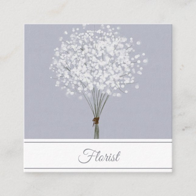Elegante tarjeta de visita blanca floral cuadrada (Anverso)