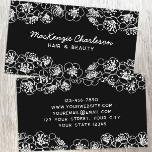 Elegante tarjeta de visita blanca floral negra