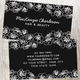 Elegante tarjeta de visita blanca floral negra