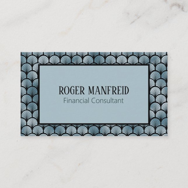 Elegante tarjeta de visita Blue and Black Art Deco (Anverso)