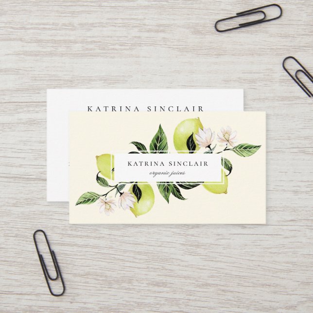 Elegante tarjeta de visita botánica Lemons (Anverso/Reverso In Situ)