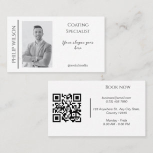 Elegante tarjeta de visita con código QR y foto