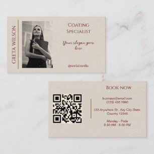 Elegante tarjeta de visita con código QR y foto