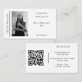 Elegante tarjeta de visita con código QR y foto