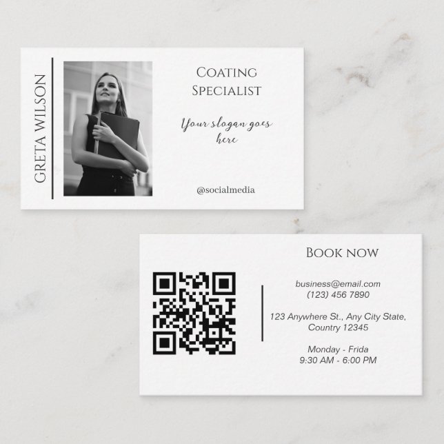 Elegante tarjeta de visita con código QR y foto (Anverso / Reverso)