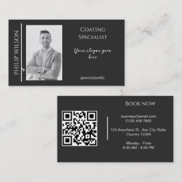 Elegante tarjeta de visita con código QR y foto