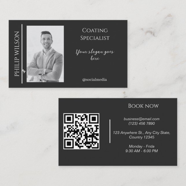 Elegante tarjeta de visita con código QR y foto (Anverso / Reverso)