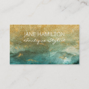 Elegante tarjeta de visita con encanto verde y dor