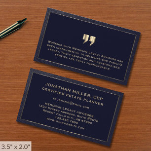 Elegante tarjeta de visita con testimonio