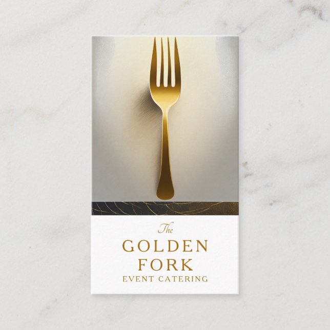 Elegante tarjeta de visita culinaria Golden Fork C (Anverso)