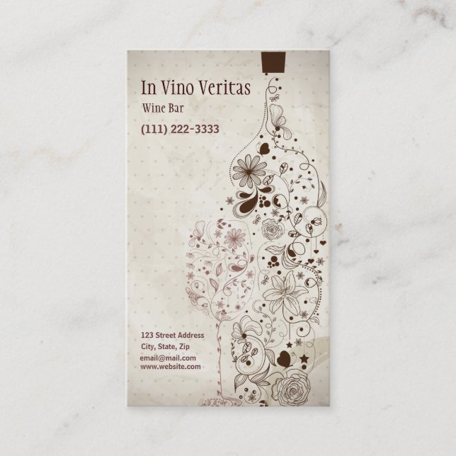 Elegante tarjeta de visita de bar de vinos de époc (Anverso)